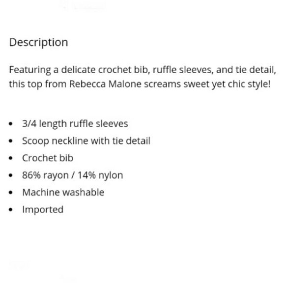 REBECCA MALONE CROCHET PHEASANT TOP - Picture 4 of 4